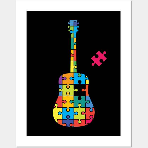 Color Puzzle Acoustic Guitar Silhouette Wall Art by nightsworthy